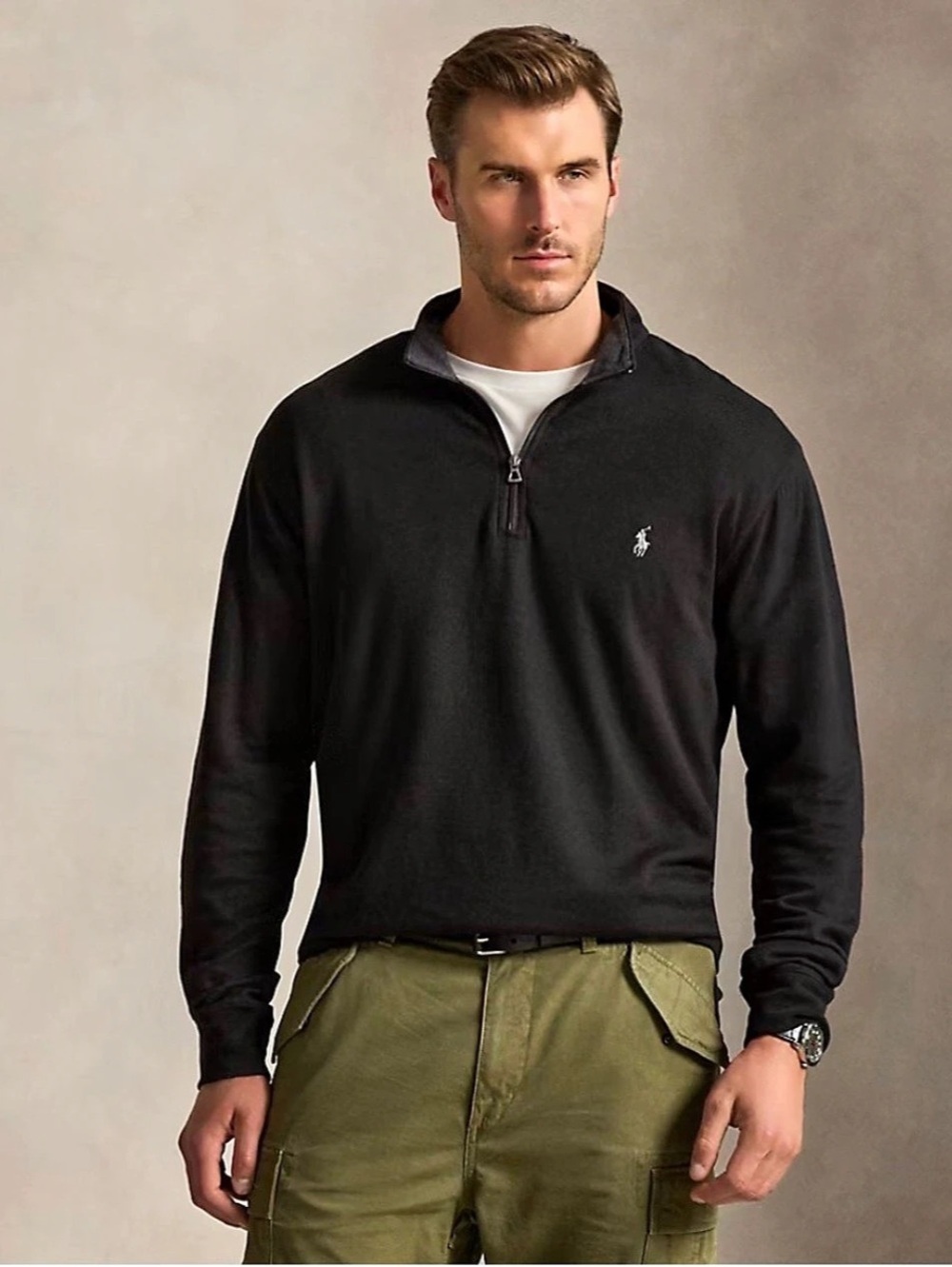 Polo Ralph Lauren Men's Big & Tall Luxury Jersey Quarter Zip Pullover Black